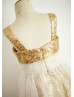 Champagne Sequin Ivory Tulle Knee Length Flower Girl Dress 